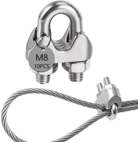 huruirui M8 Morsetti per Cavo Acciaio Morsetti Stendibiancheria Inox 304 U Serracavo Acciaio per Fune D'Acciaio Diametro 8mm 10pcs morsetti Serracavo Clip