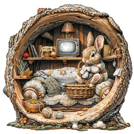 WOODBESTS Holzpuzzles für Erwachsene - Baumloch-Kaninchen | Holz puzzle Tierform, Wooden Puzzle mit Geschenkbox zum Verschenken (34 × 33.2 cm, 300 Teile)