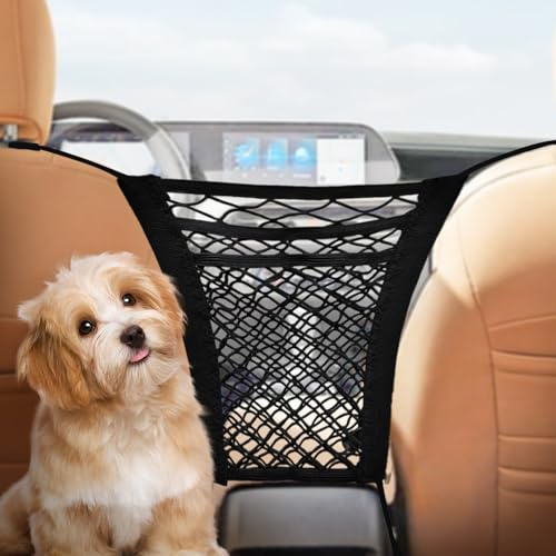 TUONYIS 2 Piezas 3 Capas Organizador de Red de Coche, Red de Barrera de Coche para Mascotas Perros, Universal Accesorio de Viaje Multifuncional, Almacenaje para el Conductor (Negro)