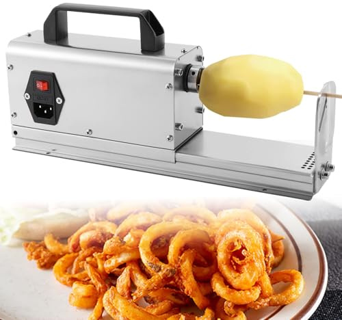 Affettatrice elettrica a spirale 3 in 1 per patate Tornado, affettatrice a spirale per patate contorte, affettatrice a spirale per verdure spesse in acciaio inossidabile con maniglia, 40 W