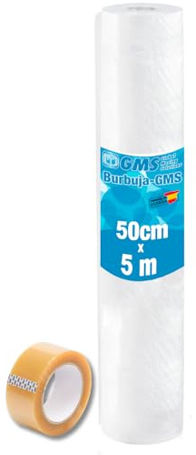 GMS - Rollo Burbuja 50cm x 5m + Precinto - Rollo Burbuja Mudanza - Rollo Burbuja Embalaje - Burbuja Mudanza, Envio y Embalaje - Papel Burbuja (50cm x 5m+Precinto)