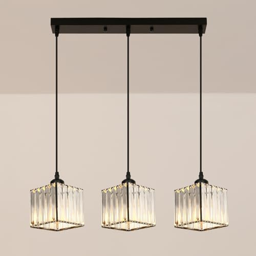 Goeco Lampadario da Soffitto Vintage, 3 luci Lampada a Sospensione Moderna con Globi di Vetro, E27 Plafoniere a Soffitto Regolabile per Sala da Soggiorno, Cucine, Salotto