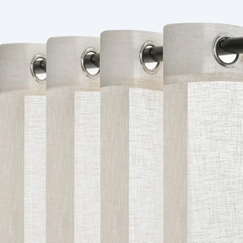 MYSKY HOME Gardinen Beige mit Ösen Vorhänge Voile Transparent für Wohnzimmer Modern Schlafzimmer Kinderzimmer Ösenvorhang Scheibengardine Schlaufengardinen 2er Set 140x225 cm (B x H