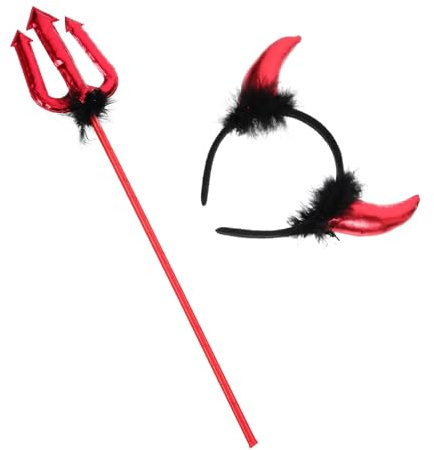 MUSISALY Set Fascia per Chioma da Diavolo Halloween Corna Rosse e Nere, Accessorio Cosplay Costume Diavolo, Copricapo di Halloween per Feste e Giochi di Ruolo