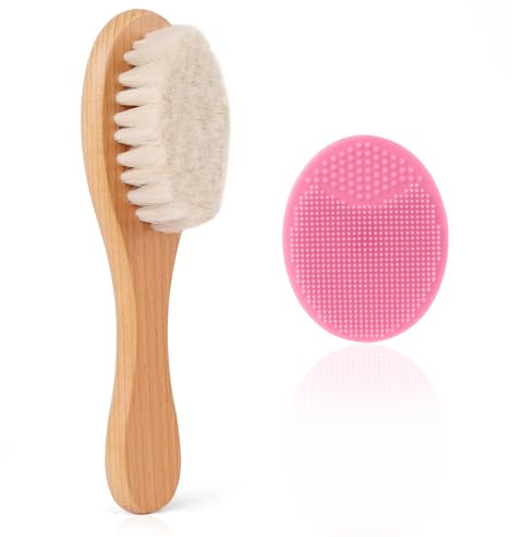 Beugo 2 st babyhårborstar, supermjuk getborst borste och baby silikonborste set småbarn vagga kepsborstar för nyfödda pojkar flickor, rosa