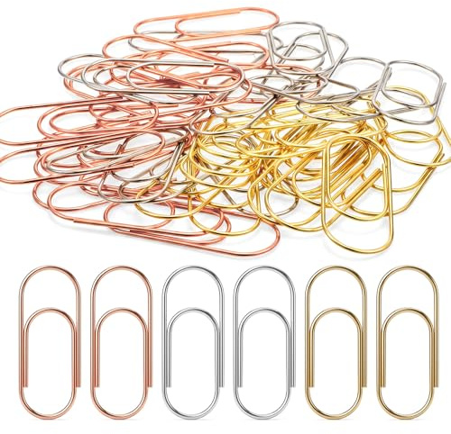 RAHLIZS gem stora 48 stycken 50 mm gem jumbo pappersklämmor för papper skolkontorsmaterial dokument kontorsmaterial (guld, silver, roséguld)