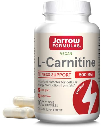 Jarrow Formulas L-Carnitine 500 mg, Dietary Supplement, Support for Cellular Energy Production, 100 Veggie Capsules, 100 Day Supply