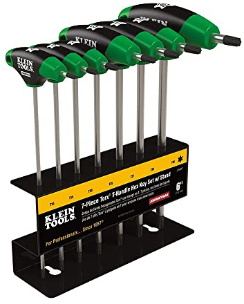 Klein Tools JTH67T Sechskantschlüssel-Set, TORX T-Griff Innensechskantschlüssel Set mit 6 Zoll Klingen, Ständer inklusive, 7-teilig