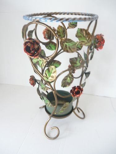 arterameferro Portaombrelli in ferro battuto Tondo con rose e foglie decorative