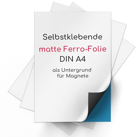 Magstick 3 Stück Ferrofolien selbstklebend DIN A4 weiß beschichtet - mag006 | Eisenhaltige Folien weiß beschichtet, Flexibler Haftgrund für starke Magnete, individuell zuschneidbar, Stärke 0,6 mm
