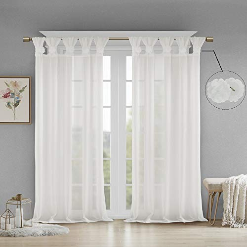 Madison Park - MP40-5644 Rosette Floral Embellished Cuff Tab Top Solid Window Treatments Curtain Panel Drape for Bedroom Living Room and Dorm, 50X63, White