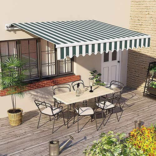 Green Bay Green-White DIY Manual Patio Awning, Retractable Gazebo Outdoor Canopy, Garden Sun Shade - 3m x 2.5m