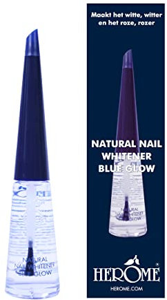 Herome - Natural Nail Whitener Blue Glow 10ml | Alternative for Clear or Coloured Nail Polish, Covers Yellow Stains, Nail Whitening Corrector, Whitens Tips