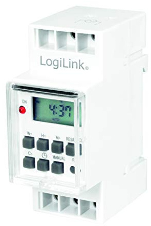 LogiLink ET0010 ET0010-DIN-Rail Zeitschaltuhr mit digitalem Timer und LCD zum einfachen Schalten von z.B. Neonlichter, Warmwasserbereiter, Laternen, Bewässerungsanlagen, etc