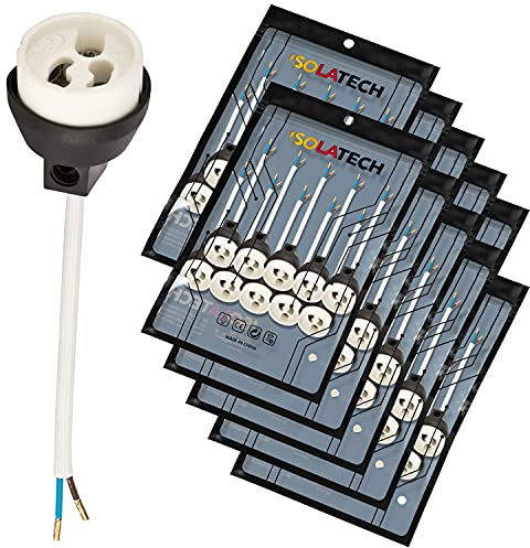 ISOLATECH 100x GU10 Brandschutz Keramikfassung mit Kupfer Aderendhülsen | Für LED- und Halogenlampen, VDE- und RoHS, 230-250V/2A, gecrimpte Kupfer-Aderendhülsen, 0,75mm² Kabel, bis 100W