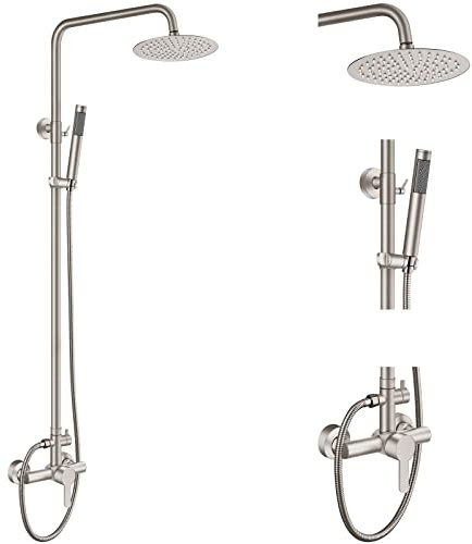 Aolemi Duscharmatur SUS304 Duscharmatur Combo Set Edelstahl 20,3 cm Regenduschkopf Kit Einzelgriff Hochdruck Handbrause Wandhalterung 2 Dual Funktion Bürste Nickel Einzelgriff
