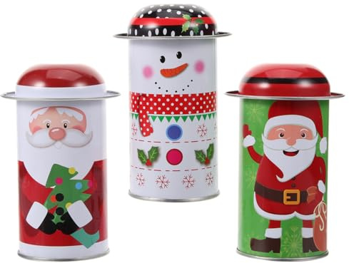 3pcs Christmas Box Candy Tin Jar - Candy Storage Containers Tinplate - Sweet Tin Can for Christmas New Year Party Favors - Pattern
