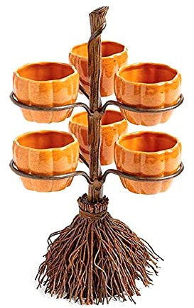Uposao Halloween Pumpkin Snack Bowl Stand, Halloween Creative Snack Basket, Broomstick Snack Bowl Stand, Dessert Fruit Stands for Halloween Xmas Party Decorations (6 Cups)
