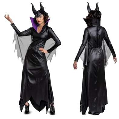 Disney Official Premium Adult Maleficent Costume includes Horns with Super Soft Halloween Fairy Costume Adults Fancy Dress