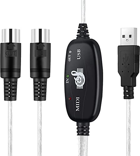 QIANRENON 5 Pin MIDI Music Editing Cable 1 in 1 Out MIDI to USB Adapter Cable for Piano Keyboard to PC/Mac/Laptop Silver 2m
