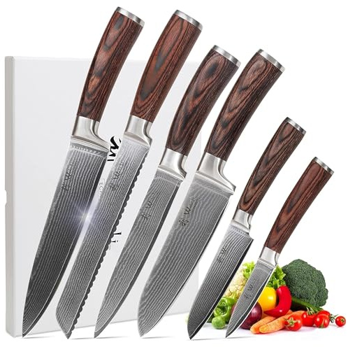 Wakoli EDIB 6-teiliges Küchenmesser Set aus Damaststahl (VG10 Kern) mit Gravur in Holzbox – 6 vielseitige Messer – Scharf & ergonomisch – personalisiertes Geschenk für Männer & Papa zu Weihnachten