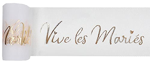 Santex mariage Tülllband Vive Les Marié, Weiß / goldfarben
