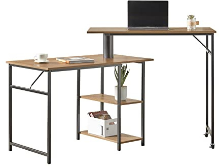 SoBuy Svängbart soffbord Klaffbord Satsbord på hjul Sidobord med 2 hyllor FWT93-F