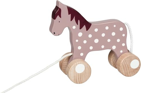 goki 54865 Ziehtier Pferd Lifestyl Malve aus Holz, Nachzieh-Spielzeug mit Tiermotiv, Lernspielzeug inklusive Schnur, Babyspielzeug fördert Koordination und Motorik, 15cm x 5cm x 15cm, ab 1 Jahr