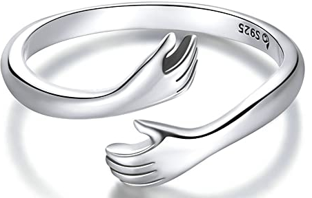 MAYIYAHO 925 Sterling Silber Umarmung Wärme und Liebe Hand Verstellbarer Ring für Frauen Party Schmuck, Seine großen liebevollen Umarmungen Ring