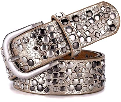 Elegantyl Leder + Pu-Nietengürtel, Strass, Damengürtel mit Nieten, Damen-Casual-Gürtel für Jeans-Accessoires