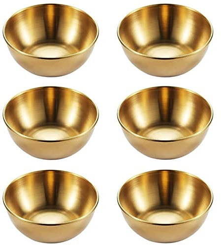 Lansls 6 Pièces Mini Bols Ronds en acier Inoxydable, Bols à Tapas Et Sauces, Doré Petit Bols à Sauce en Acier Inoxydable, pour Apéritif, Collation, Sauce Soja, Ketchup, Épices, Condiment, Fruits (Or)