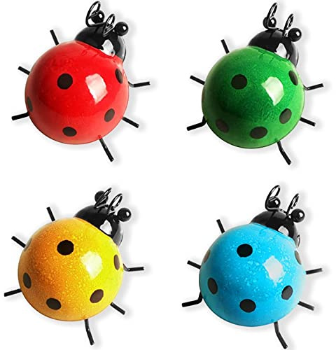 Dexlyn Lot De 4 Coccinelle Métal Décoration Jardin, Fer Deco Extérieur Sculpture Murale 9 x 9cm Multicolore
