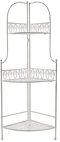 INDA-Exclusiv Eisen Regal Eisenregal mit 3 Ebenen 118cm Hoch Antik Design Blumenregal Badregal Pflanzregal Antik Weiß