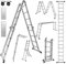 Ikodm Escalera Multiusos de 4 x 4 peldaños, 4,7 m, 7 en 1, de Aluminio, hasta 150 kg, con 2 Ruedas de Transporte y 2 Plataformas, Escalera articulada Plegable