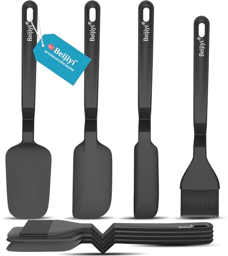Beijiyi Silikon Spatel Teigschaber Set, 4 Stück Hitzebeständige Silikon Küchenhelfer Flexibel Spatel Set zum Küche Kochen, Backen, BPA-frei, Antihaft, Nahtloses und Spülmaschinenfest, Schwarz