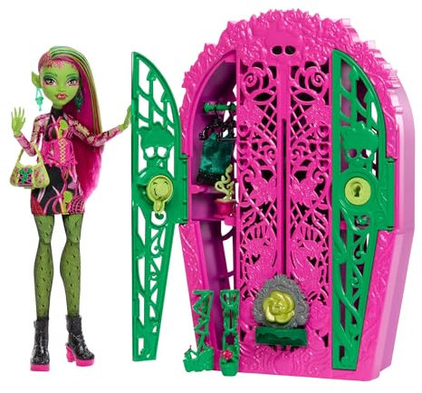 Monster High Segreti da Brivido - Venus McFlytrap e I misteri in Giardino, set con bambola e guardaroba, 19 accessori e abiti per il tea party inclusi, giocattolo per bambini, 4+ anni, HYT75