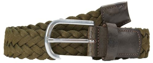 Timberland 35 mm flätat bälte med läderdetaljer bälte, Cassel Earth, L för män, Cassel Earth, L