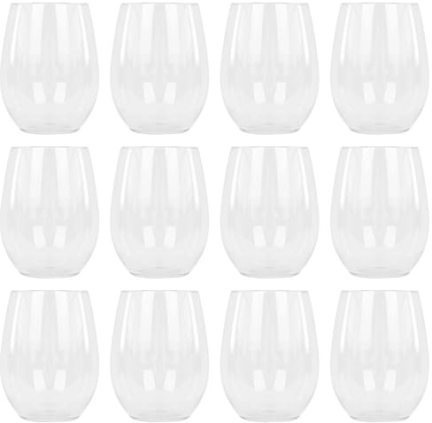 Argon Tableware Reusable Plastic Glasses - 300ml - Pack of 12 - Stemless Wine Glasses - Clear Cocktail Champagne Tumbler Drinking Cups for Garden, Parties, Weddings, BBQ and Picnic