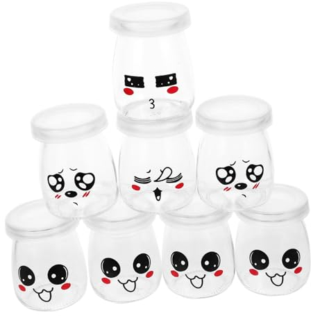 LABRIMP 8pièces Pots Verre Pour Yaourt Diy Bocaux Pudding Réutilisables Avec Motifs Colorés Bocaux Dessert Épais Et Décoratifs Pour Famille