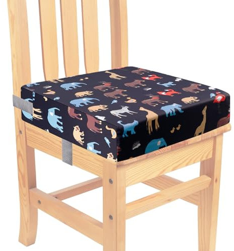 MEYAGOT Rialzo Da Sedia Per Bambini, 32*32*8cm, Cuscino Da Tavolo Cartoon, 2 Cinghie Di Sicurezza, Nero