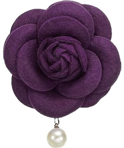 Camellia Blumenbroschen, Vintage Stoffblumenbroschen mit künstlichen Perlen, elegante florale Anstecknadeln für Damen, Hut, Kleid, Hemd, Krawatte, Corsage, Lila (Purple)