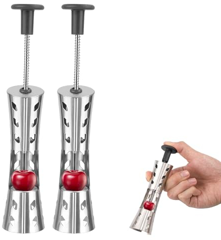 2pcs Cherry Pitter Tools, Stainless Steel Olive Stoner and Cherry Pitter Multi-Functional Cherry Seed Remover Fruit Pit Remover Press Type Kitchen Tool for Making Cherry Jam (Black)