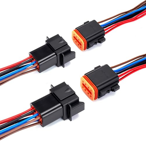 WOODGUILIN Connettore 8 Pin 8 Vie Deutsch DT Impermeabile Automotive | 2 Paia Connettore maschio femmina con cavo 16 AWG per Auto Camion Barca Luci LED (DT 8P Nero)