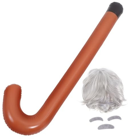 Mikinona 1satz Old Professor Cosplay Teiliges Mit Perücke Bart Augenbrauen Und Aufblasbarem Gehstock Für Halloween Kostümpartys Und Events Realistische Und Leicht Zu Transportieren
