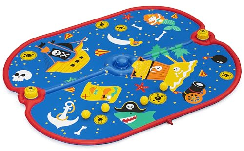 Bestway Wassermatte Pirat 170 x 140 cm, für Kinder ab 2 Jahren, strapazierfähiges PVC, Tritt-Pads mit Wasserfontäne, Sprinkler mit Gartenschlauchanschluss, 4 Spielbälle, Reparaturflicken