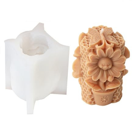 Xidmold Blume Bienenwaben Säule Kerzenform, Honigwabe Kerzengießform Stumpenkerze, Silikonform Gießform für Sojawachs Kerzen, Gips, Handwerk (B)