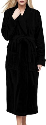 Fleece-Bademantel für Damen, langer Morgenmantel für Damen, Winter-Bademantel mit Taschen und Gürtel, warmer Bademantel, langer Bademantel, bequem, gemütlich, einfarbig, Nachtwäsche, Loungewear,