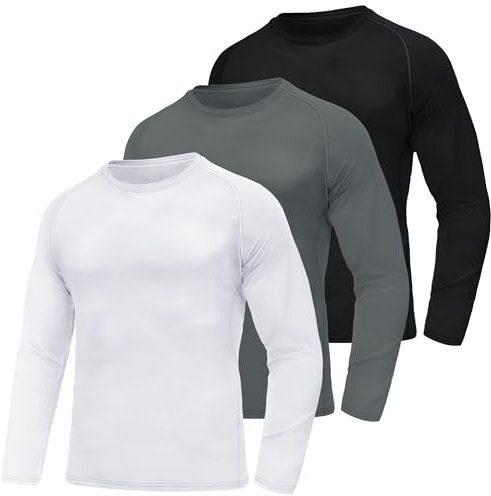 Lot de 3 à 5 chemises à manches longues pour homme - Protection UV - Pour la pêche, la randonnée, la natation, Noir/Gris/Blanc-long, Taille M