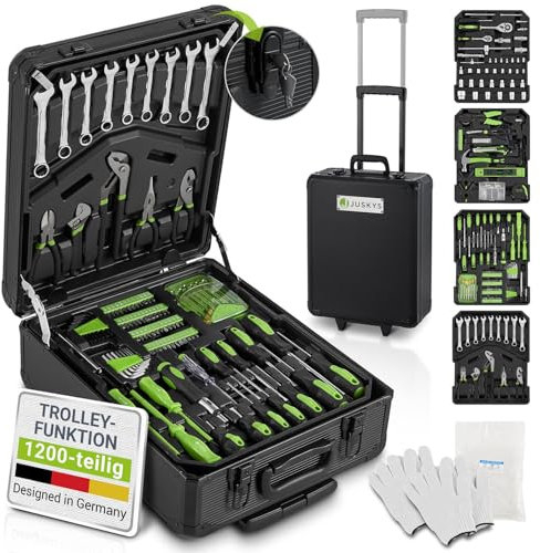 Juskys Valigetta degli Attrezzi - 1200 Pezzi, Cassetta degli Attrezzi Completa con Ruote, Trolley Portautensili