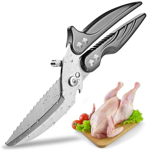 Plys Ciseaux à Volaille Robuste, Acier Inoxydable Multifonctionnel, Ciseaux de Cuisine pour Poulet, Volaille, Poisson, Viande No (Argent)
